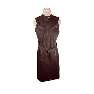Lauren Ralph Lauren Brown Belted Zip Front Denim Dress Size 6
